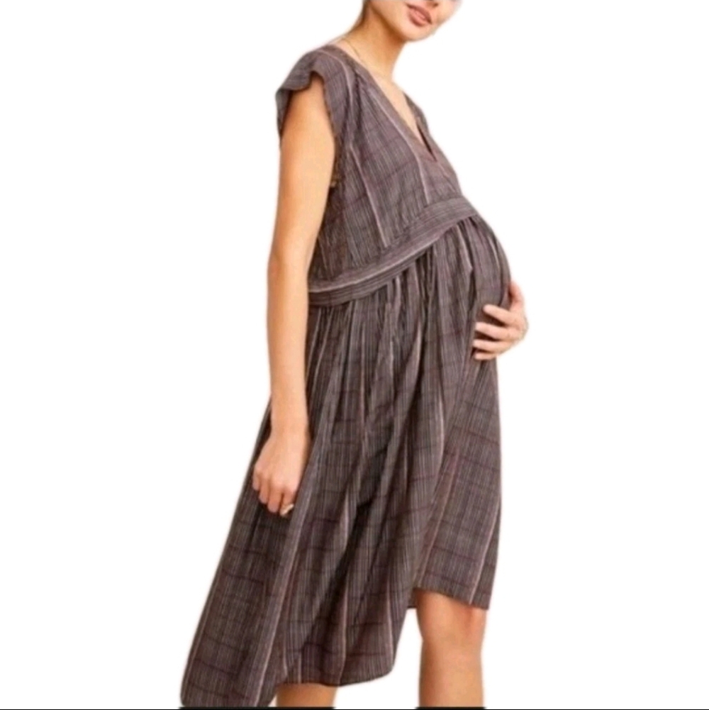 HATCH The Paulina Maternity Dress Size 2 Medium Silk Blend Pink Black Midi EUC